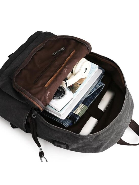 Canvas Backpack Laptop 15 In USB Charging Anti Theft School Travel Black Bag New main image 4